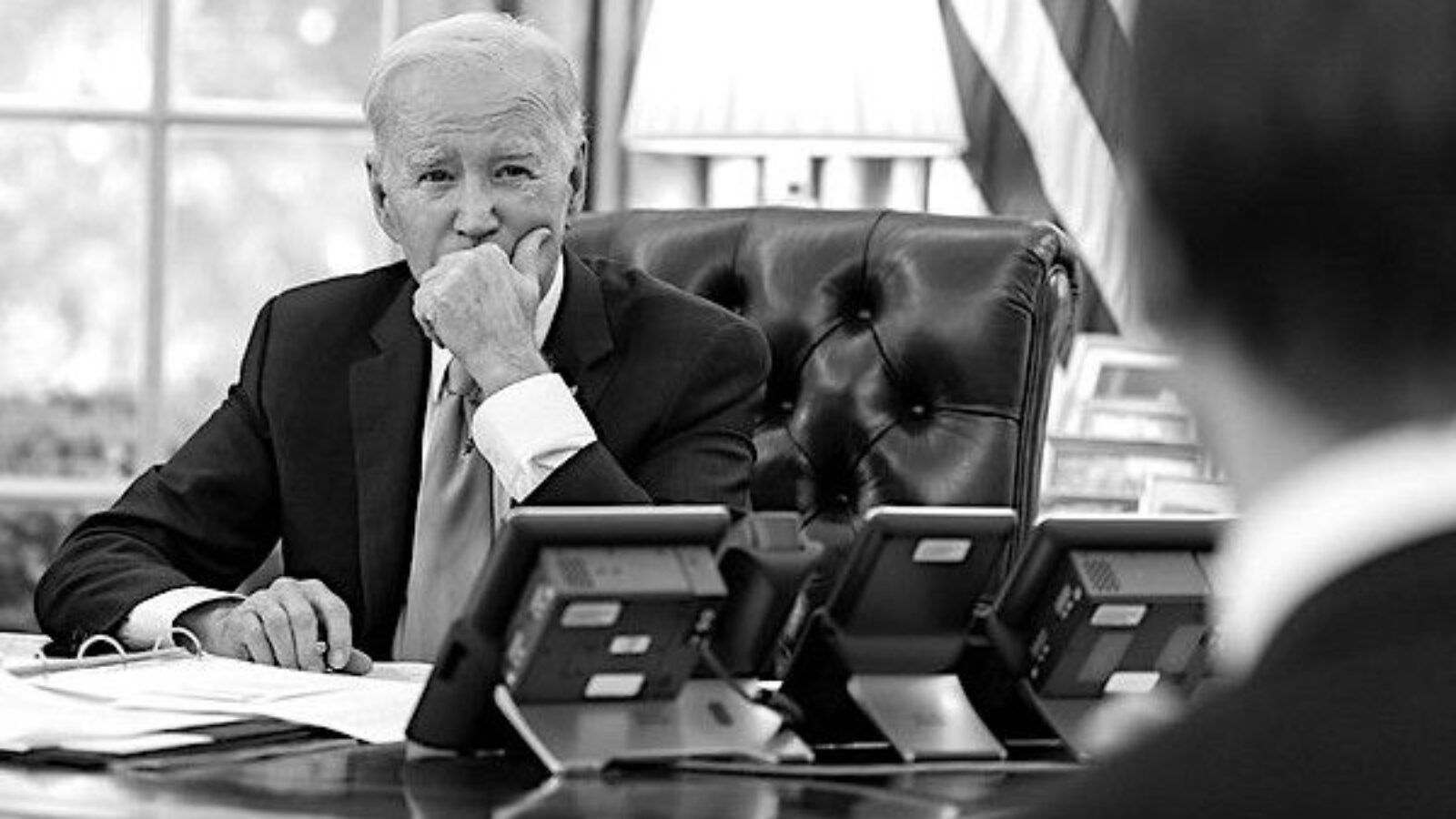 Joe Biden meets with advisers to prepare for an upcoming engagement with congressional leadership, Monday, May 8, 2023, in the Oval Office of the White House. (Official White House photo by Adam Schultz)